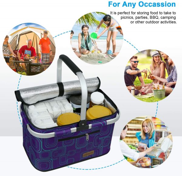 34L Beach Picnic Basket Thermal Insulation Portable Folding Shopping Basket